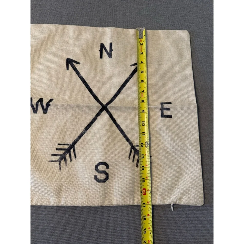 New in Package zipper pillow cover graphic design compass rose N, S, E, W 18x18
